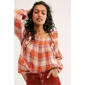 Free People We The Free Siena Ruffled Boho Plaid Top size S